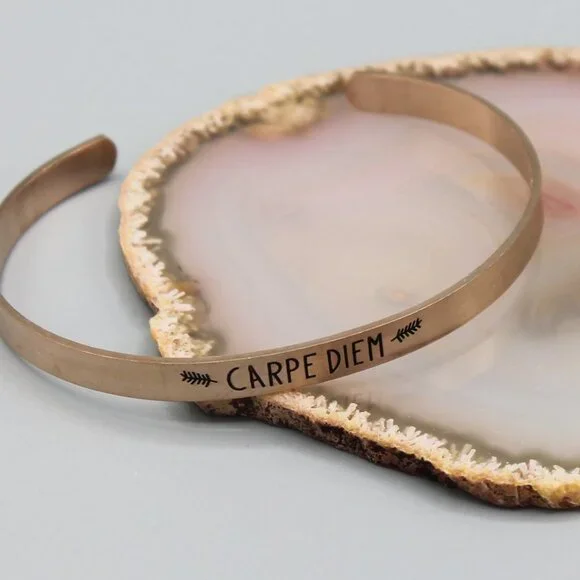 Jewelry bangle cuff bracelet rose gold tone Carpe Diem dainty minimalist new - Picture 6 of 7
